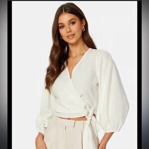 NWT Peixoto Cream Cropped Wrap Open Back Blouse Medium